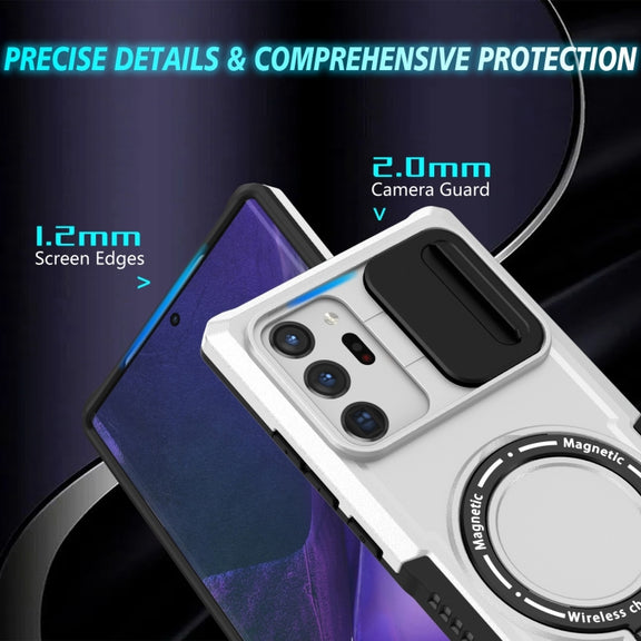 For Samsung Galaxy Note20 Ultra Sliding Camshield Magsafe Holder TPU Hybrid PC Phone Case(Black White)