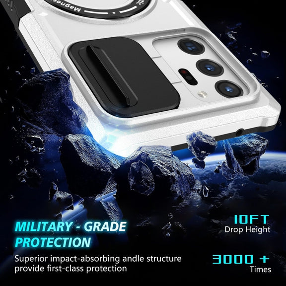 For Samsung Galaxy Note20 Ultra Sliding Camshield Magsafe Holder TPU Hybrid PC Phone Case(Black White)