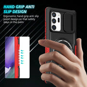 For Samsung Galaxy Note20 Ultra Sliding Camshield Magsafe Holder TPU Hybrid PC Phone Case(Black Red)