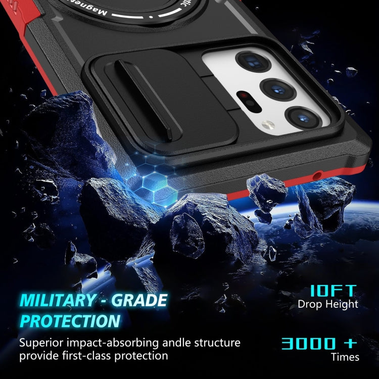 For Samsung Galaxy Note20 Ultra Sliding Camshield Magsafe Holder TPU Hybrid PC Phone Case(Black Red)