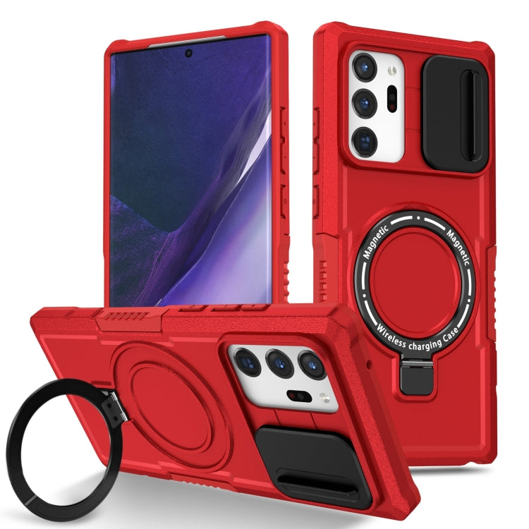 For Samsung Galaxy Note20 Ultra Sliding Camshield Magsafe Holder TPU Hybrid PC Phone Case(Red)