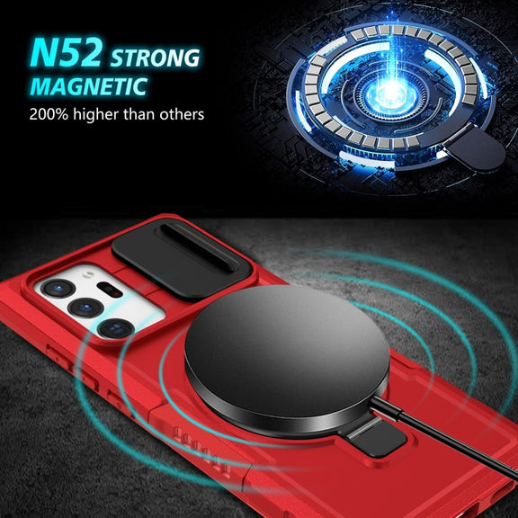 For Samsung Galaxy Note20 Ultra Sliding Camshield Magsafe Holder TPU Hybrid PC Phone Case(Red)