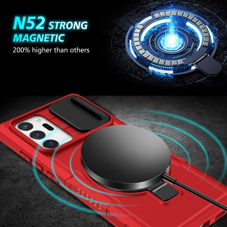 For Samsung Galaxy Note20 Ultra Sliding Camshield Magsafe Holder TPU Hybrid PC Phone Case(Red)