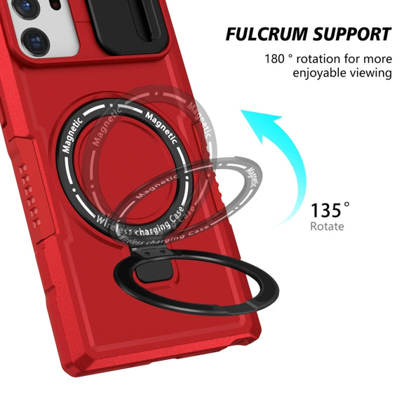 For Samsung Galaxy Note20 Ultra Sliding Camshield Magsafe Holder TPU Hybrid PC Phone Case(Red)