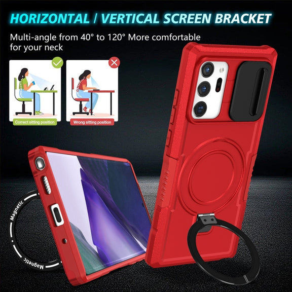 For Samsung Galaxy Note20 Ultra Sliding Camshield Magsafe Holder TPU Hybrid PC Phone Case(Red)