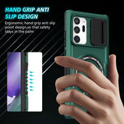 For Samsung Galaxy Note20 Ultra Sliding Camshield Magsafe Holder TPU Hybrid PC Phone Case(Deep Green)