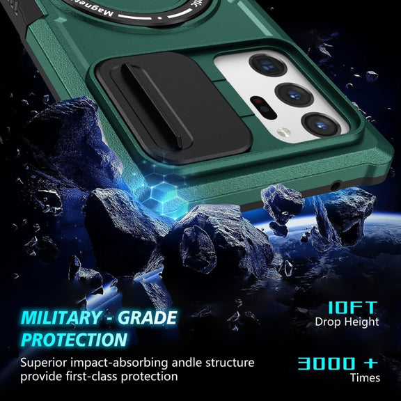 For Samsung Galaxy Note20 Ultra Sliding Camshield Magsafe Holder TPU Hybrid PC Phone Case(Deep Green)