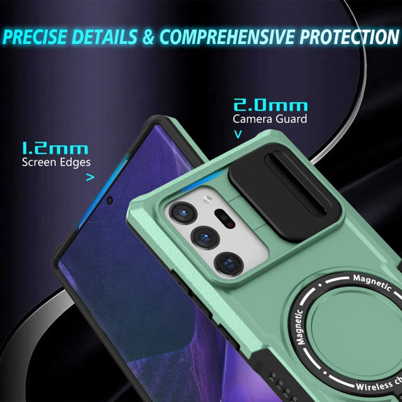 For Samsung Galaxy Note20 Ultra Sliding Camshield Magsafe Holder TPU Hybrid PC Phone Case(Light Blue)