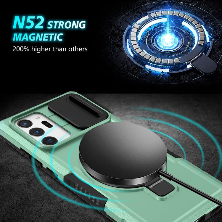 For Samsung Galaxy Note20 Ultra Sliding Camshield Magsafe Holder TPU Hybrid PC Phone Case(Light Blue)