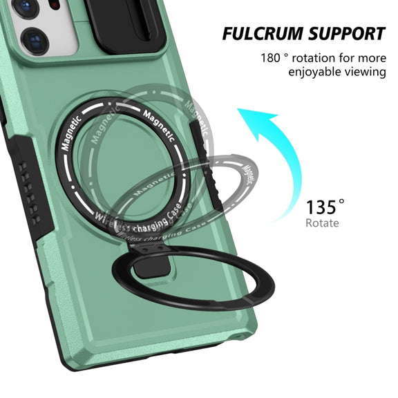For Samsung Galaxy Note20 Ultra Sliding Camshield Magsafe Holder TPU Hybrid PC Phone Case(Light Blue)