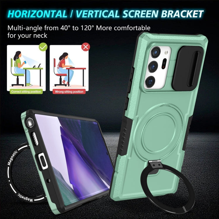 For Samsung Galaxy Note20 Ultra Sliding Camshield Magsafe Holder TPU Hybrid PC Phone Case(Light Blue)