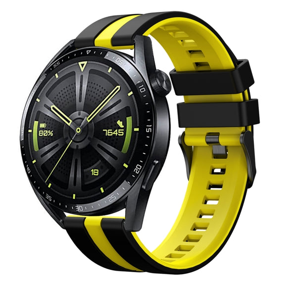 For Huawei Watch GT 3 / GT 3 Pro Vertical Two Color Silicone Watch Band(Black+Yellow)