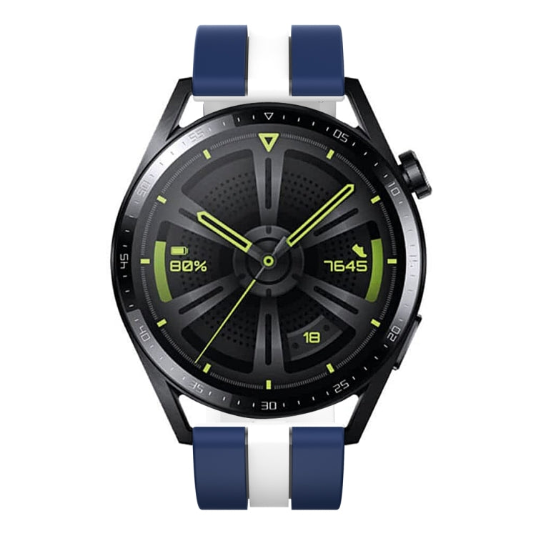 For Huawei Watch GT 3 / GT 3 Pro Vertical Two Color Silicone Watch Band(Dark Blue+White)