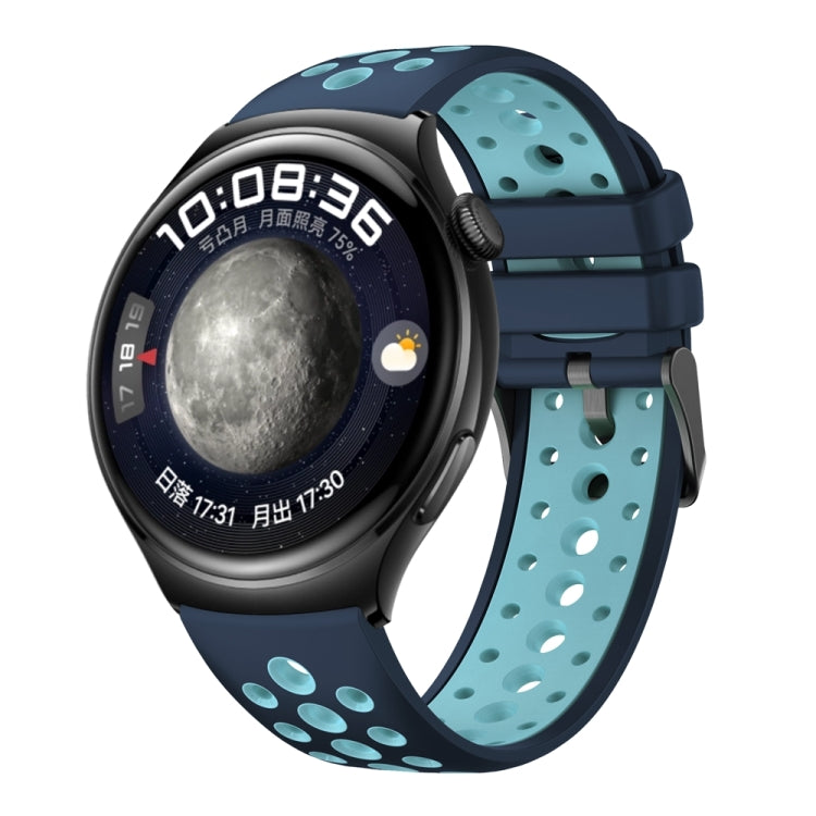 For Huawei Watch 4 Two Color Round Hole Silicone Watch Band(Lake Cyan)