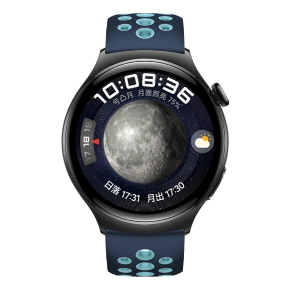 For Huawei Watch 4 Two Color Round Hole Silicone Watch Band(Lake Cyan)