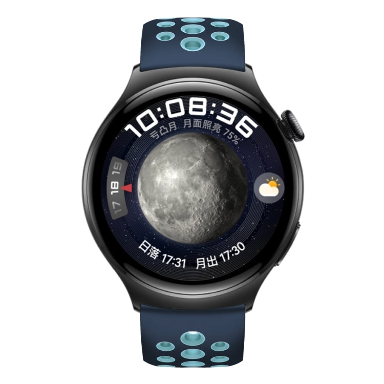 For Huawei Watch 4 Two Color Round Hole Silicone Watch Band(Lake Cyan)