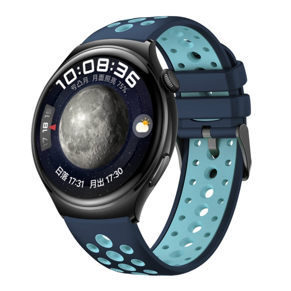 For Huawei Watch 4 Two Color Round Hole Silicone Watch Band(Lake Cyan)