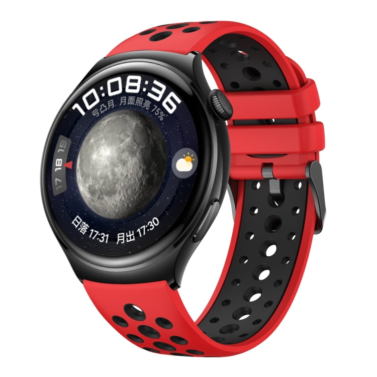 For Huawei Watch 4 Two Color Round Hole Silicone Watch Band(Red Black)