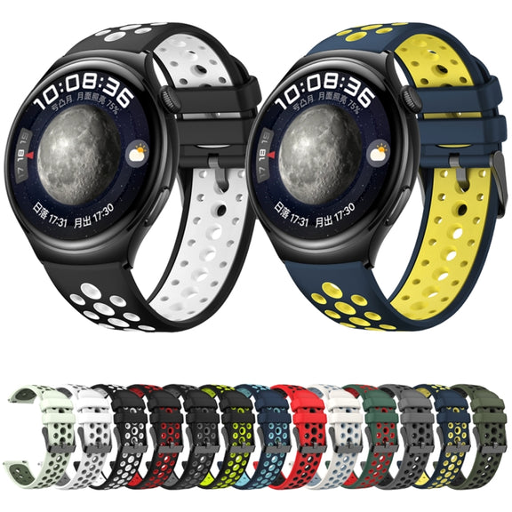 For Huawei Watch 4 Two Color Round Hole Silicone Watch Band(Mint Green)