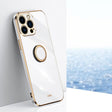For iPhone 15 Pro XINLI Straight Edge 6D Electroplate TPU Phone Case with Ring Holder(White) - free shipping - PMC TechLife - Order now!