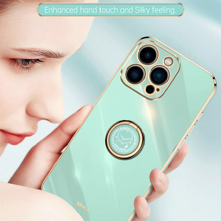 For iPhone 15 Pro XINLI Straight Edge 6D Electroplate TPU Phone Case with Ring Holder(White)