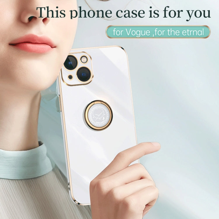 For iPhone 15 Plus XINLI Straight Edge 6D Electroplate TPU Phone Case with Ring Holder(Black)