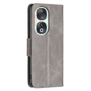 For Honor 90 5G Lambskin Texture Pure Color Flip Leather Phone Case(Grey)