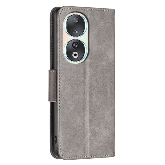 For Honor 90 5G Lambskin Texture Pure Color Flip Leather Phone Case(Grey)