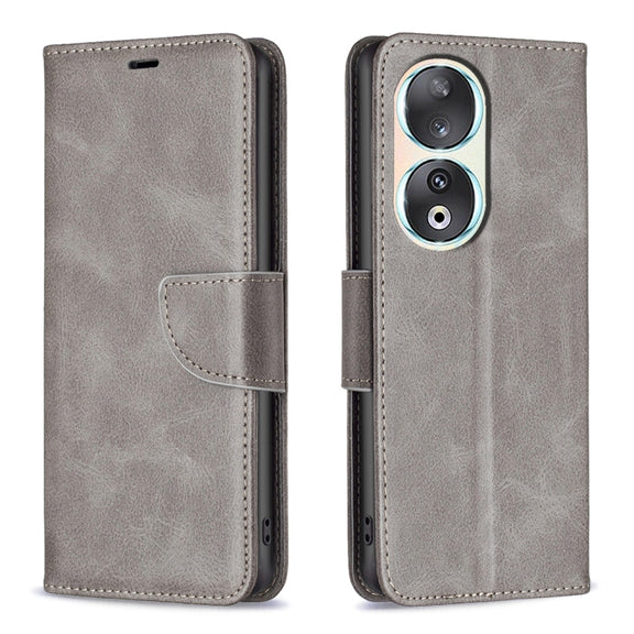 For Honor 90 5G Lambskin Texture Pure Color Flip Leather Phone Case(Grey)