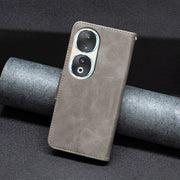 For Honor 90 5G Lambskin Texture Pure Color Flip Leather Phone Case(Grey)