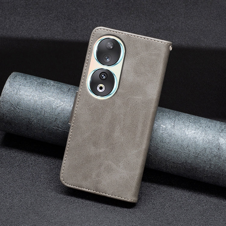 For Honor 90 5G Lambskin Texture Pure Color Flip Leather Phone Case(Grey)