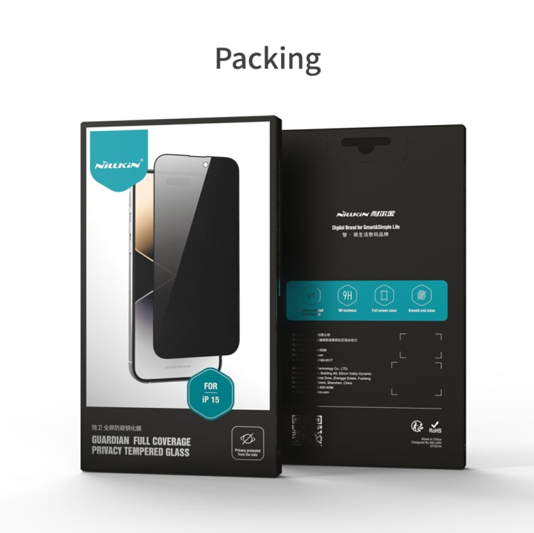 For iPhone 15 NILLKIN Guardian Full Coverage Privacy Tempered Glass Film