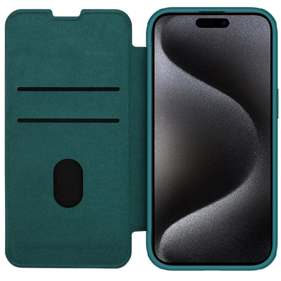 For iPhone 15 Pro NILLKIN QIN Series Pro Plain Leather Phone Case(Green)