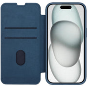 For iPhone 15 Plus NILLKIN QIN Series Pro Fabric Textured Leather Phone Case(Blue)