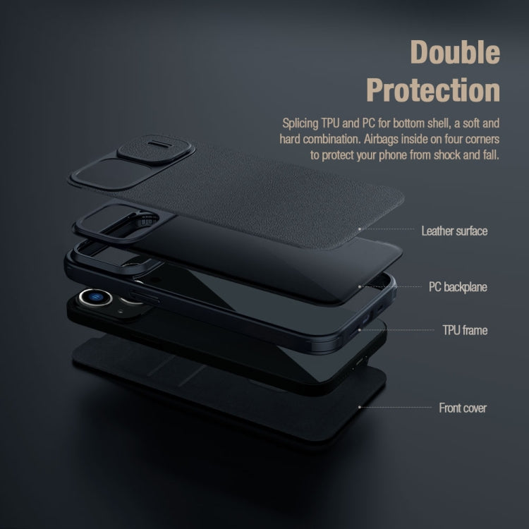 For iPhone 15 Plus NILLKIN QIN Series Pro Fabric Textured Leather Phone Case(Blue)