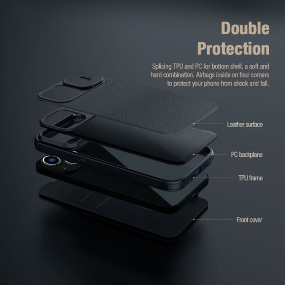 For iPhone 15 Plus NILLKIN QIN Series Pro Fabric Textured Leather Phone Case(Blue)