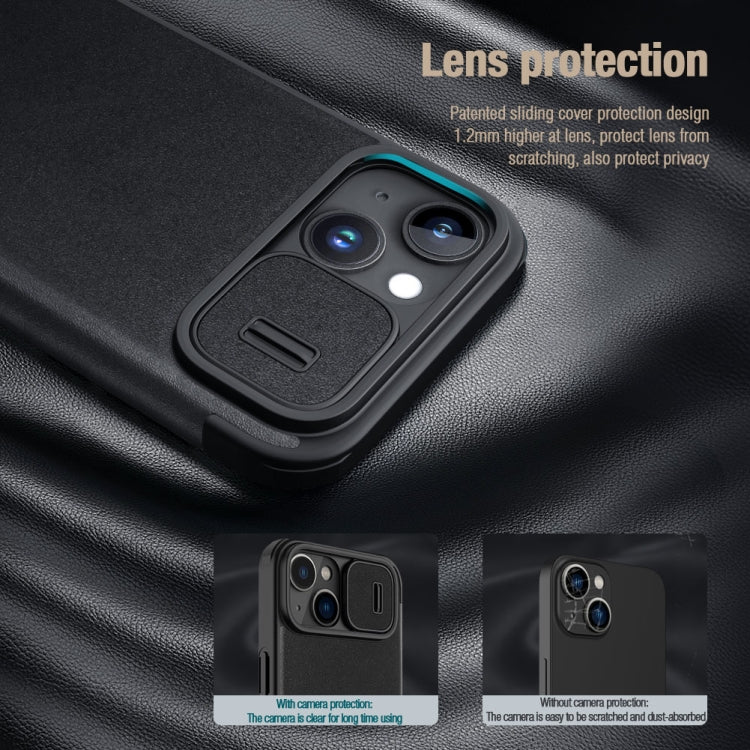 For iPhone 15 Plus NILLKIN QIN Series Pro Fabric Textured Leather Phone Case(Blue)