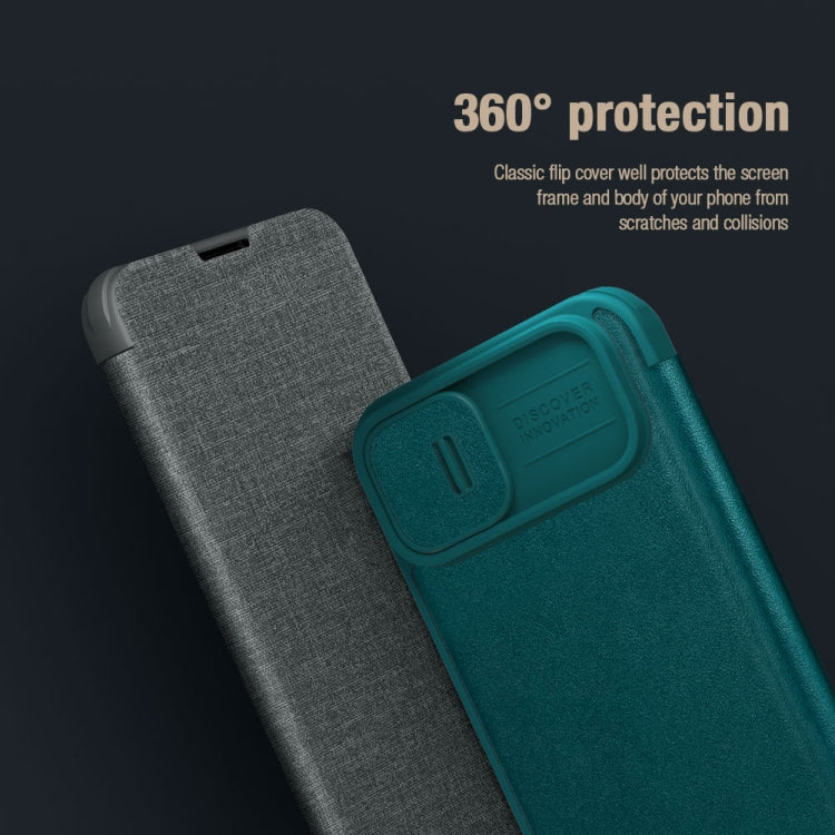 For iPhone 15 Plus NILLKIN QIN Series Pro Fabric Textured Leather Phone Case(Blue)