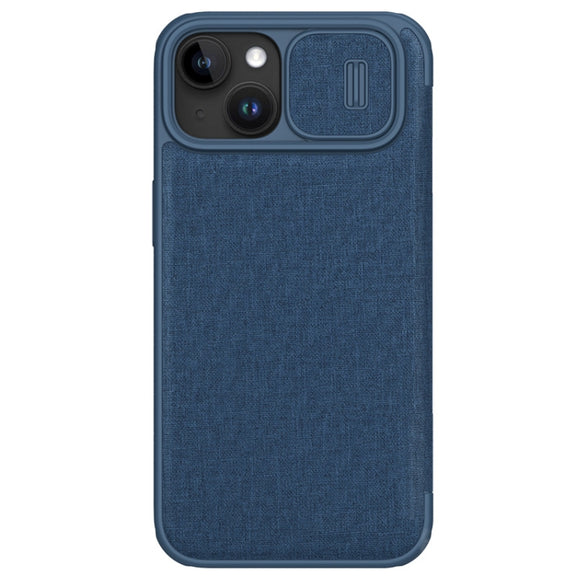 For iPhone 15 Plus NILLKIN QIN Series Pro Fabric Textured Leather Phone Case(Blue)