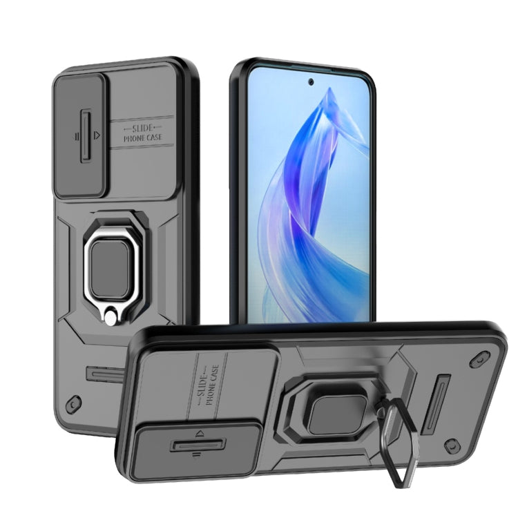 For Honor 90 Lite 5G Sliding Camshield TPU + PC Shockproof Phone Case with Holder(Black)