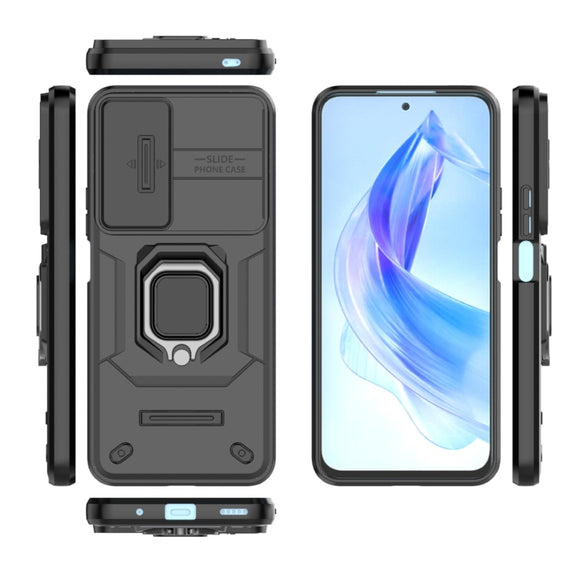 For Honor 90 Lite 5G Sliding Camshield TPU + PC Shockproof Phone Case with Holder(Black)