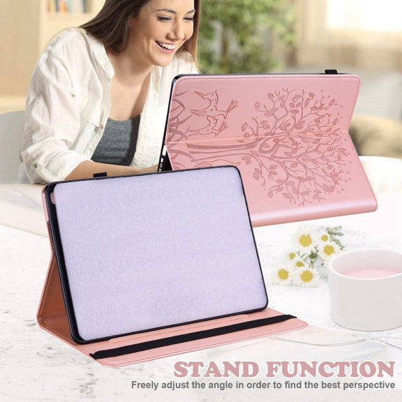 For Samsung Galaxy Tab A9+ Tree & Deer Embossed Leather Tablet Case(Pink)