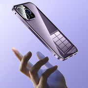 For iPhone 15 Pro Magnetic Double-buckle HD Tempered Glass Phone Case(Black)