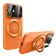 For iPhone 12 Large Window MagSafe Magnetic Holder Phone Case(Orange) - iPhone 12 / 12 Pro Cases by PMC TechLife | Online Shopping South Africa | PMC TechLife | Buy Now Pay Later Mobicred