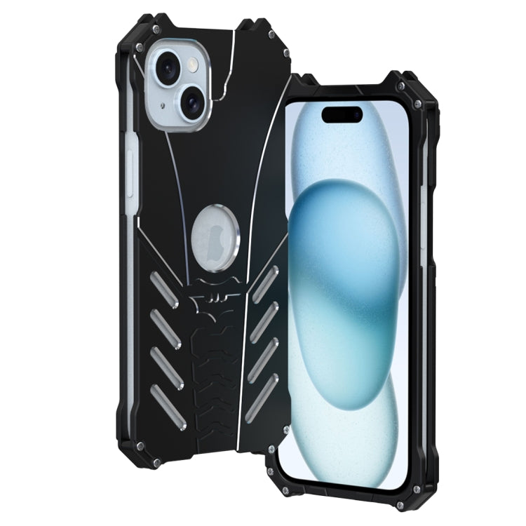 For iPhone 15 R-JUST Batman Hollow Metal Phone Protective Case(Black)