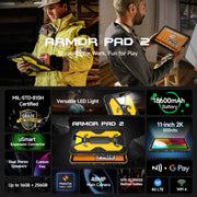Ulefone Armor Pad 2 Rugged Tablet PC, 16GB+256GB 11 inch Android 13 MediaTek Helio G99 Octa Core 4G Network EU Plug(Yellow)