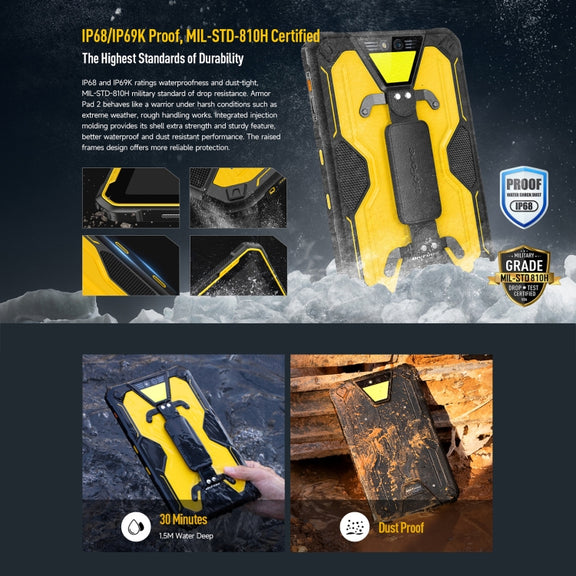 Ulefone Armor Pad 2 Rugged Tablet PC, 16GB+256GB 11 inch Android 13 MediaTek Helio G99 Octa Core 4G Network EU Plug(Black)