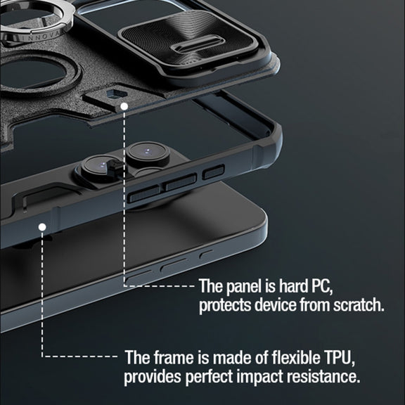 For iPhone 15 Pro Max NILLKIN Shockproof CamShield Armor Protective Case with Invisible Ring Holder(Green)