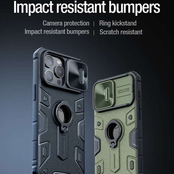 For iPhone 15 Pro NILLKIN Shockproof CamShield Armor Protective Case with Invisible Ring Holder(Black)