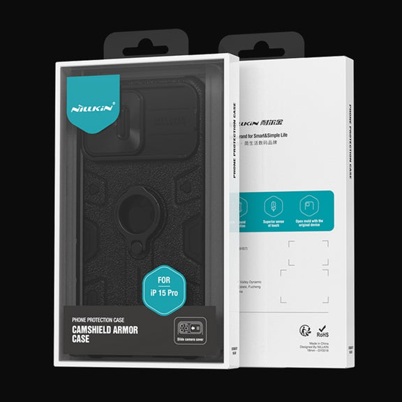 For iPhone 15 Pro NILLKIN Shockproof CamShield Armor Protective Case with Invisible Ring Holder(Black)